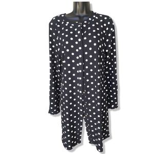 Merona Sz M Black/white Polka Dots Hidden 1/2 Button Front Long Sleeve Dress